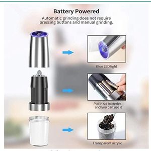 Electric Gravity Pepper Grinder set of 2 Automatic Salt and Pepper Mill Grinder